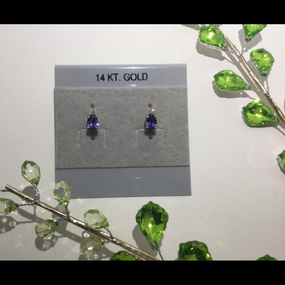 14K Tanzanite and Diamond Earrings - Picture 2 of 5